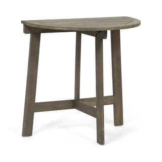 Outdoor Half-Round Folding Acacia Wood Bistro Table, Grey Finish