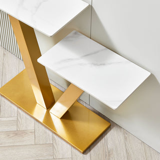 47.2"Modern Console Table, Exquisite shape design, Metal Frame with Adjustable foot pads for Entrance, Corridor, Living room & Office.(Gold)