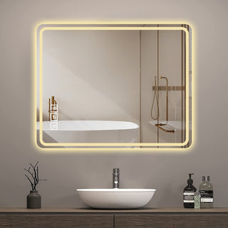 40x32 Inch LED Bathroom Mirror, Wall Mounted Vanity Mirror with Front Lights, Anti-Fog Frameless Makeup Mirror, Copper-Free Silver, Horizontal or Vertical Orientation