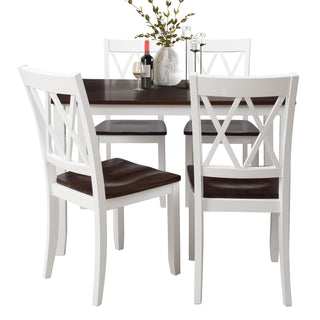 TOPMAX 5-Piece Dining Table Set Home Kitchen Table and Chairs Wood Dining Set, White+Cherry