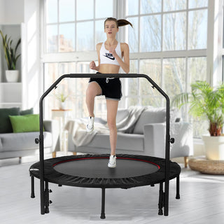 48" Foldable Mini Trampoline Max Load 300lbs, Fitness Rebounder with Adjustable Foam Handle, Exercise Trampoline for Adults Indoor/Garden Workout, Thanksgiving, Black Friday, Cyber Monday, Christmas Gift