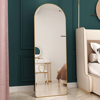 The 3rd generation aluminum alloy metal frame arched floor mounted wall mirror, upgraded in quality, bathroom makeup mirror, bedroom entrance, clothing store, gold 65 "* 23 "W1151121956