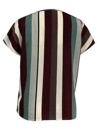 Striped Notched Short Sleeve Blouse for Women