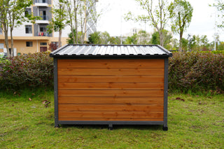 45"large solid wood dog house, waterproof PVC plastic roof, breathable wooden doors