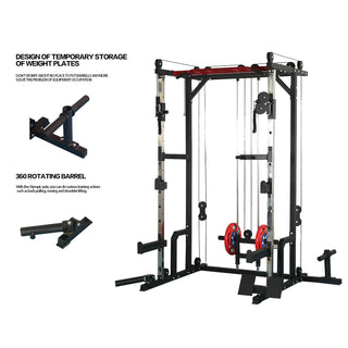 Power cage with LAT PullDown and Weight Storage Rack Optional Weight Bench, 1400 lb Capacity Power Rack for Home and Garage Gyms, Multiple Accessory Squat Racks for Full Body Workouts