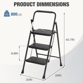 Non-slip 3 step ladder, Quick folding steel ladder, Portable step tools