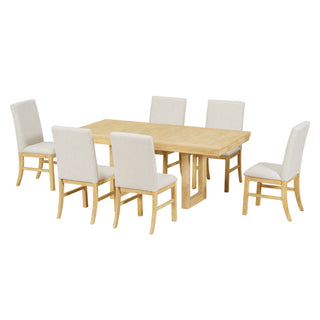 TOPMAX Traditional 7-Piece 72" Extendable Dining Table Set with 12inch Butterfly Leaf and 6 Upholstered Dining Table Set, Natural