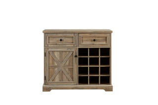 Farmhouse Buffet Cabinet with Storage Sideboard - 2 Drawers, Wine Bar with Removable Wine Racks & Storage Shelves, Gray Wash (39.37" x 15.75" x 34")