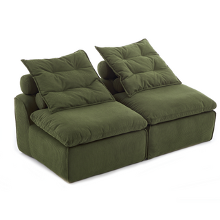 [NEW ARRIVED] [VIDEO PROVIDED]Modular Sofa,No Armrests,At will DIY,Soft Corduroy Fabric,Neck Pillow-Back Lounge Sofa Chair,Reading Nook, or Apartment Living, Lumbar Pillow,2 Seats,Upholstered,Green