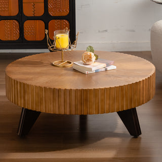 35.4 'Round Retro Coffee Table, Coffee Table Suitable For Coffee and Home Decor, Natural