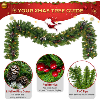 Pre-lit Xmas Tree Artificial Christmas 4-Piece Set, Garland, Wreath and Set of 2 Entrance Trees X-mas with Led Lights, Christmas Tree