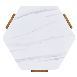 Modern MDF Coffee Table with White Top and Wood Texture MDF Legs, Hexagonal Design for Living Room and Guest Room