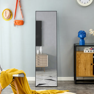 3rd Generation Black Solid Wood Frame Full Length Mirror, Dressing Mirror, Bedroom Porch Decorative Mirror, Clothing Store Floor & Wall Mounted, 60" x 17"