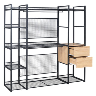 Open-Style Wardrobe with Hanging Rails, Shelves and Drawers, Black