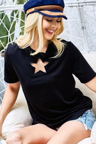 Bibi Star Cutout Short Sleeve T-Shirt for Women