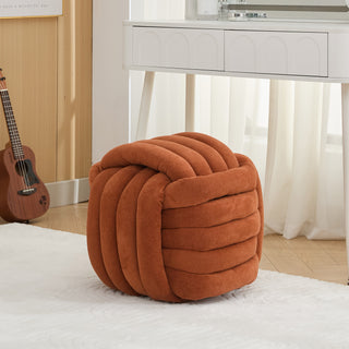 060-Chenille Fabric Modern Knot Design Ottoman Makeup Stool Footstool, Comfortable and Stylish Seat for Living Room, Bedroom,Orange