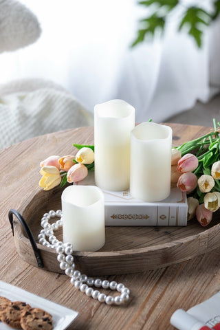 Set of 3 Ivory Led Candles with Remote Timer, L:D3X6in. M:D3X5in. S:D3X4in.