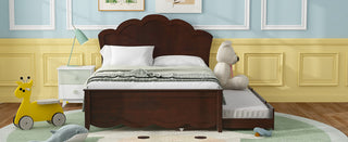 Full Size Wood Platform Bed with Headboard and Twin Size Trundle, Cappuccino