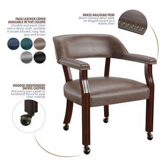 Tournament - Classy Arm Chair With Casters - Dark Brown