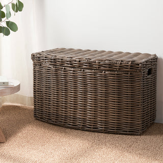 Joseph Rectangular Curve Resin Woven Wicker Trunk with Handles - 24" x 14" x 15" - Chocolate Brown - For Clothes, Towels, Toys, Magazine Storage and Home Decoration