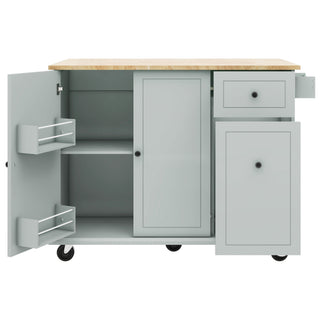 Kitchen Island with Drop Leaf, 53.9" Rolling Kitchen Cart on Wheels, Internal Storage Rack, 3-Tier Pull-Out Cabinet Organizer, Spice Rack, Towel Rack, Grey Blue