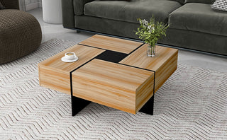 ON-TREND Unique Design Coffee Table with 4 Hidden Storage Compartments, Extendable Sliding Tabletop, UV High-Gloss Square Cocktail Table for Living Room, 31.5"x31.5"