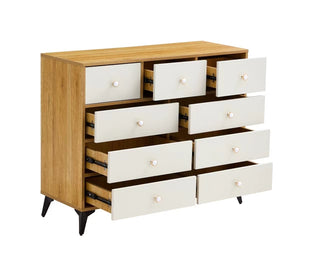 9-Drawer Cabinet Dresser, Wood MDF Boards, Wood Color Storage Unit