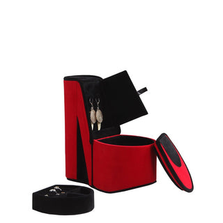 9" Tall Display Jewelry Box with Hidden Storage, High Heel Shoe Design, Red Velvet