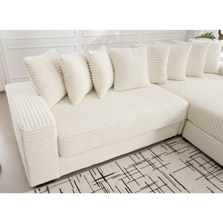 [NEW ARRIVED] [VIDEO PROVIDED] Oversized Two-Piece  Couches,  L Shaped Sofa, Corduroy, Right Chaise Daybed,with Armrests,Eight Throw Pillows,Corner Sofa,Easy To Assemble, Beige