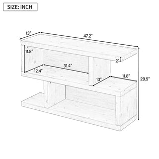 TREXM Retro Console Table with Symmetrical 2-Tier Open Shelf for Entryway and Living Room (Natural)