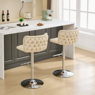 A&A Furniture,Swivel Barstools Adjusatble Seat Height With Chrome Base, Modern PU Upholstered Bar Stools with the whole Back Tufted, for Home Pub and Kitchen Island,Beige, Set of 2