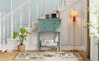 TREXM Narrow Console Table, Slim Sofa Table with Three Storage Drawers and Bottom Shelf (Light Blue)