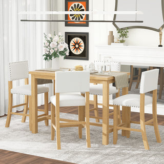 TREXM 5-Piece Counter Height Dining Set, Classic Elegant Table and 4 Chairs in Natural Wood Wash