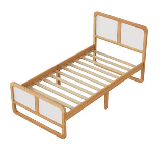 Modern Style Twin Size Solid Wood Platform Bed for Kids, Teens, Adults, No Box Spring Needed, Walnut and White