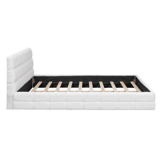 Queen Size Upholstered Platform Bed, White