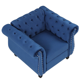 39" modern sofa Dutch plush upholstered sofa, solid wood legs, buttoned tufted backrest, Blue