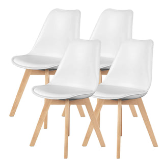 pu Leather Upholstered Dining Chairs with Wood Legs, Set of 4 for Kitchen, White