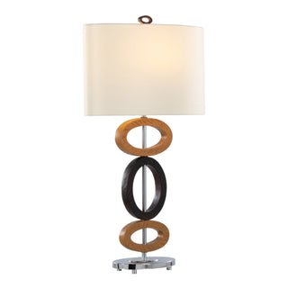 Hoops 29" Polyresin Table Lamp in Cedar Wood and Bronze Polyresin with Chrome Metal Accents and White Linen Shade from Grandview Gallery by LumiSource - Set of 2