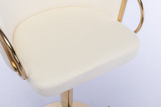 Set of 2 luxurious Ivory Velvet Bar Stools with Gold Legs, Chrome Footrest, Swivel & Adjustable Height