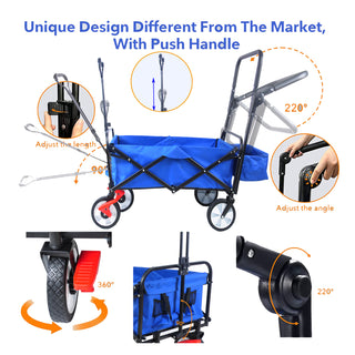 folding wagon Collapsible Outdoor Utility Wagon, Heavy Duty Folding Garden Portable Hand Cart, Drink Holder, Adjustable Handles