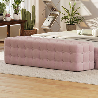 All Covered Velvet Upholstered Ottoman, Rectangular Footstool, Bedroom Footstool, No Assembly Required, Elegant and Luxurious, Pink