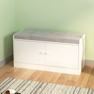 Shoe Storage Bench with 2 Door Cabinet, Cushioned Entryway Bench with Adjustable Shelves, Shoe Rack Bench for Entrance, Hallway, Bedroom - White and Gray