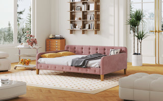 Full Size Upholstered Daybed with 4 Support Legs, Pink