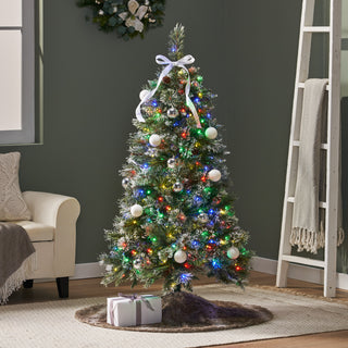 4.5ft. Brilste Mixed Hinged Tree with Snow, Glitter, Frosted Pine Cones & 250 Multi Led Lights