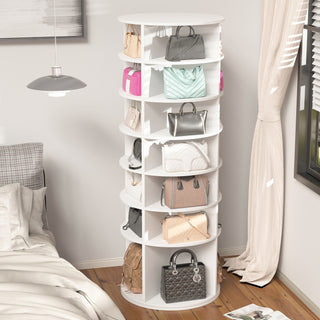 Rotating Shoe Rack Tower – 7-Tier Spinning Shoe Organizer, 360° Revolving Free Standing Shoe Storage, High Bottom Design, Fits 28 Pairs (7-Tier White)