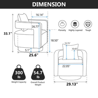29.1"W Swivel Accent Open Back Barrel Chair Modern Comfy Sofa Chair With Weathered Base For Nursery Bedroom Living Room Hotel Office, Club Chair Leisure Arm Chair For Lounge (Gray,PU)