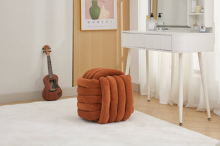 060-Chenille Fabric Modern Knot Design Ottoman Makeup Stool Footstool, Comfortable and Stylish Seat for Living Room, Bedroom,Orange