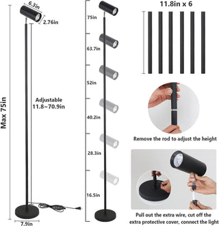 Grow Light Stand for Indoor Plants - Full Spectrum LED Lamp with 20W COB Bulb, 4/8/12H Timer, Adjustable Height (6 Levels), Floor Lamp for Seedlings & Large Plants