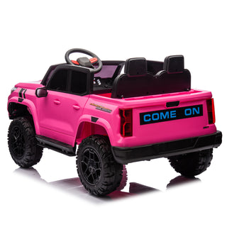 24V10A Two-seater Kids Ride On Electric Pickup, kids ride on toy W/parents remote control,4WD 800W motors,Two Safety belts,High Gate Safety Design,USB,Bluetooth, Speed 2.49-3.73MPH for kids aged 3+.