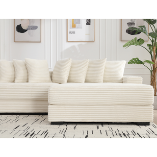 [NEW ARRIVED] [VIDEO PROVIDED] Oversized Two-Piece  Couches,  L Shaped Sofa, Corduroy, Right Chaise Daybed,with Armrests,Eight Throw Pillows,Corner Sofa,Easy To Assemble, Beige